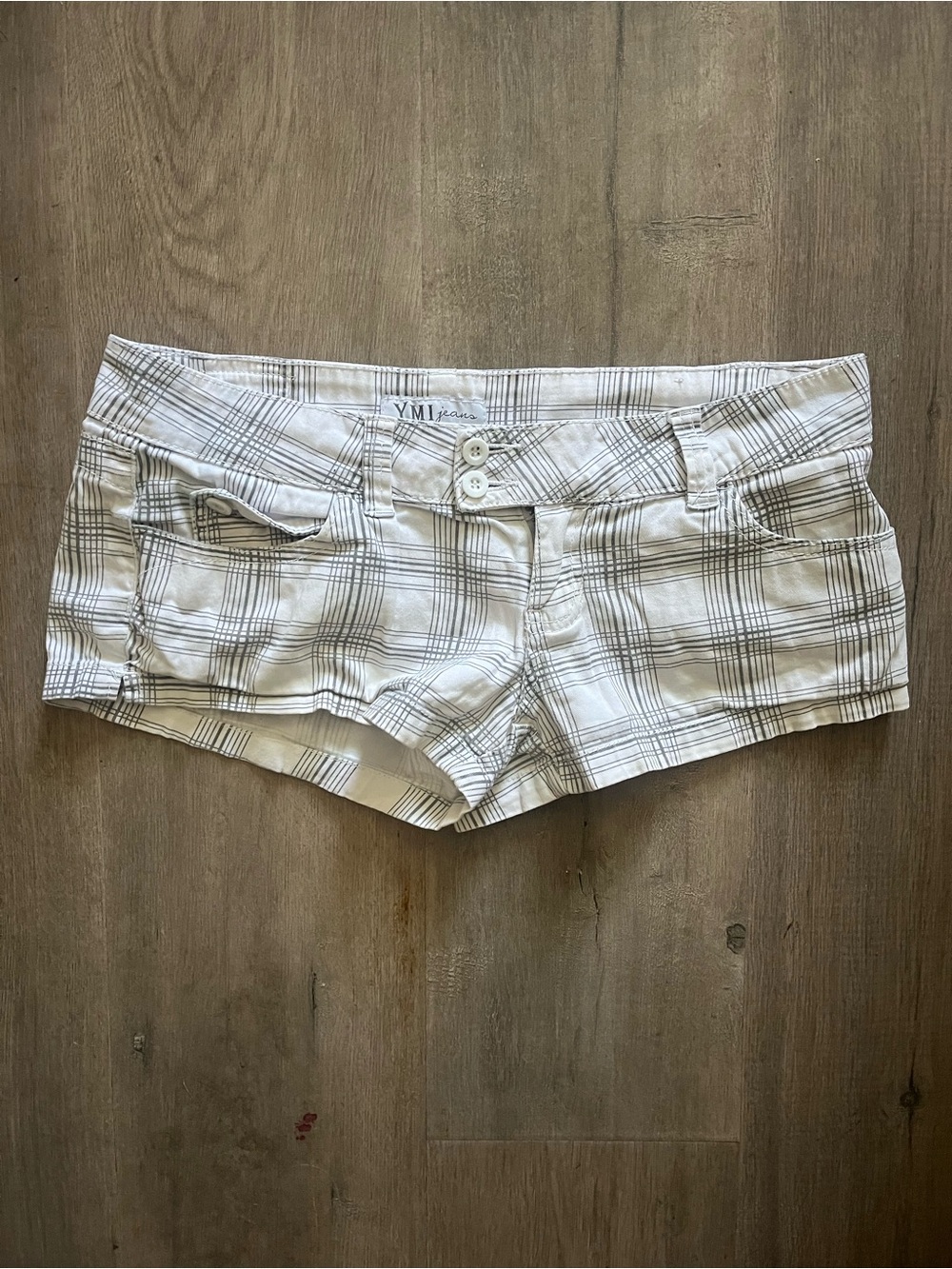 YMI White Plaid Low-Rise Women’s Jean Shorts